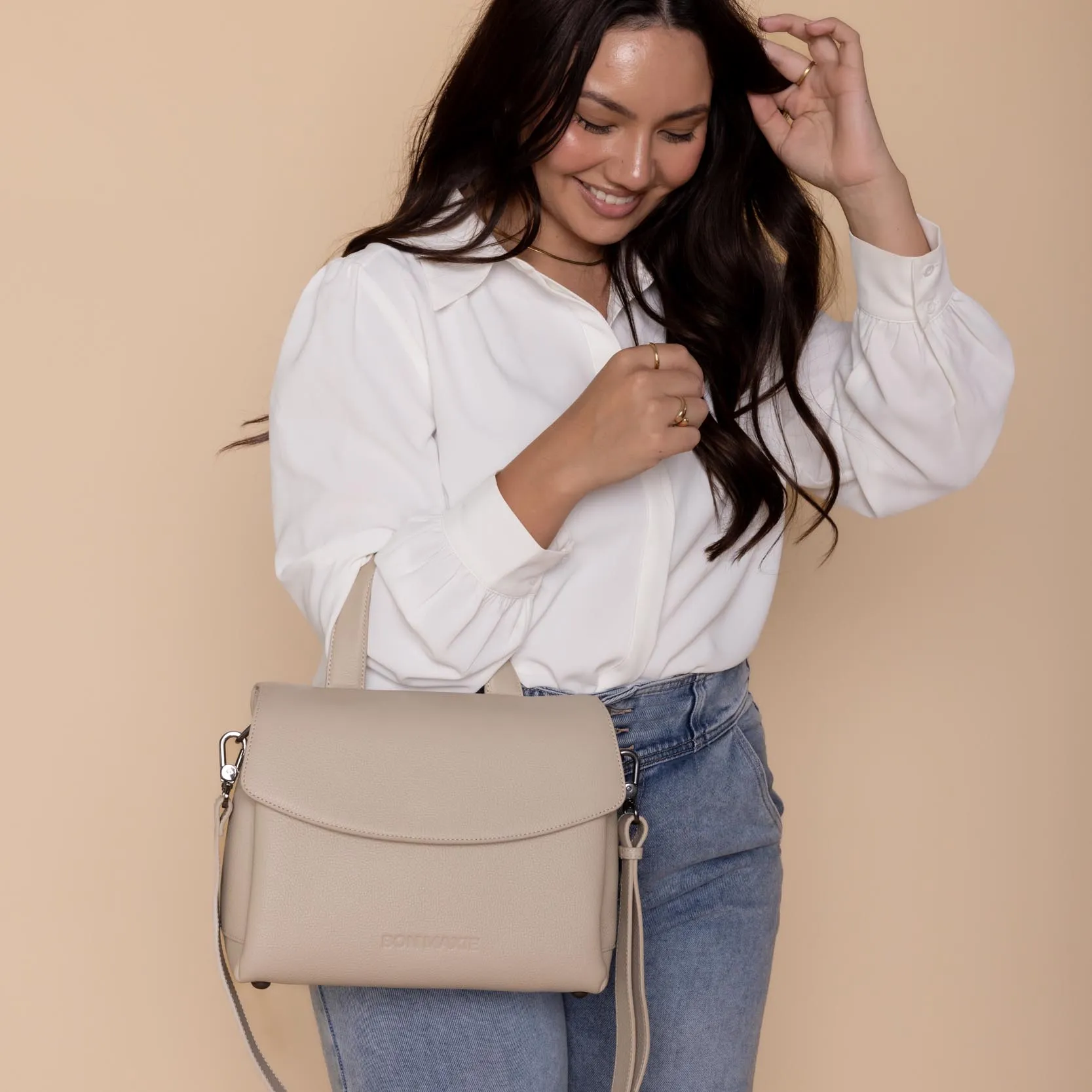 Tryhard Leather Crossbody Bag -- Stone