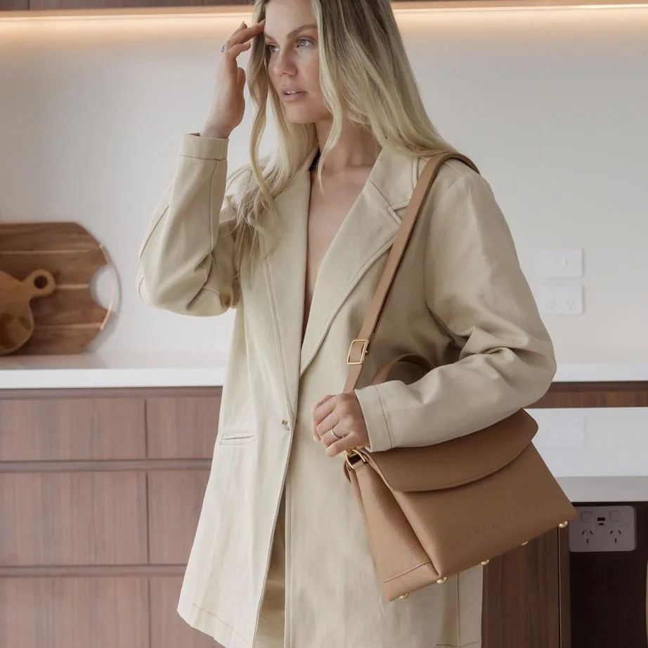 Tryhard Leather Crossbody Bag -- Tan